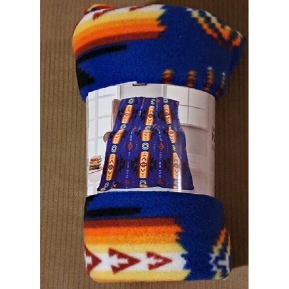 New Royal Blue 50x60 Southwest Aztec Fleece Throw Gift Blanket Reversible Native - Picture 2 of 2